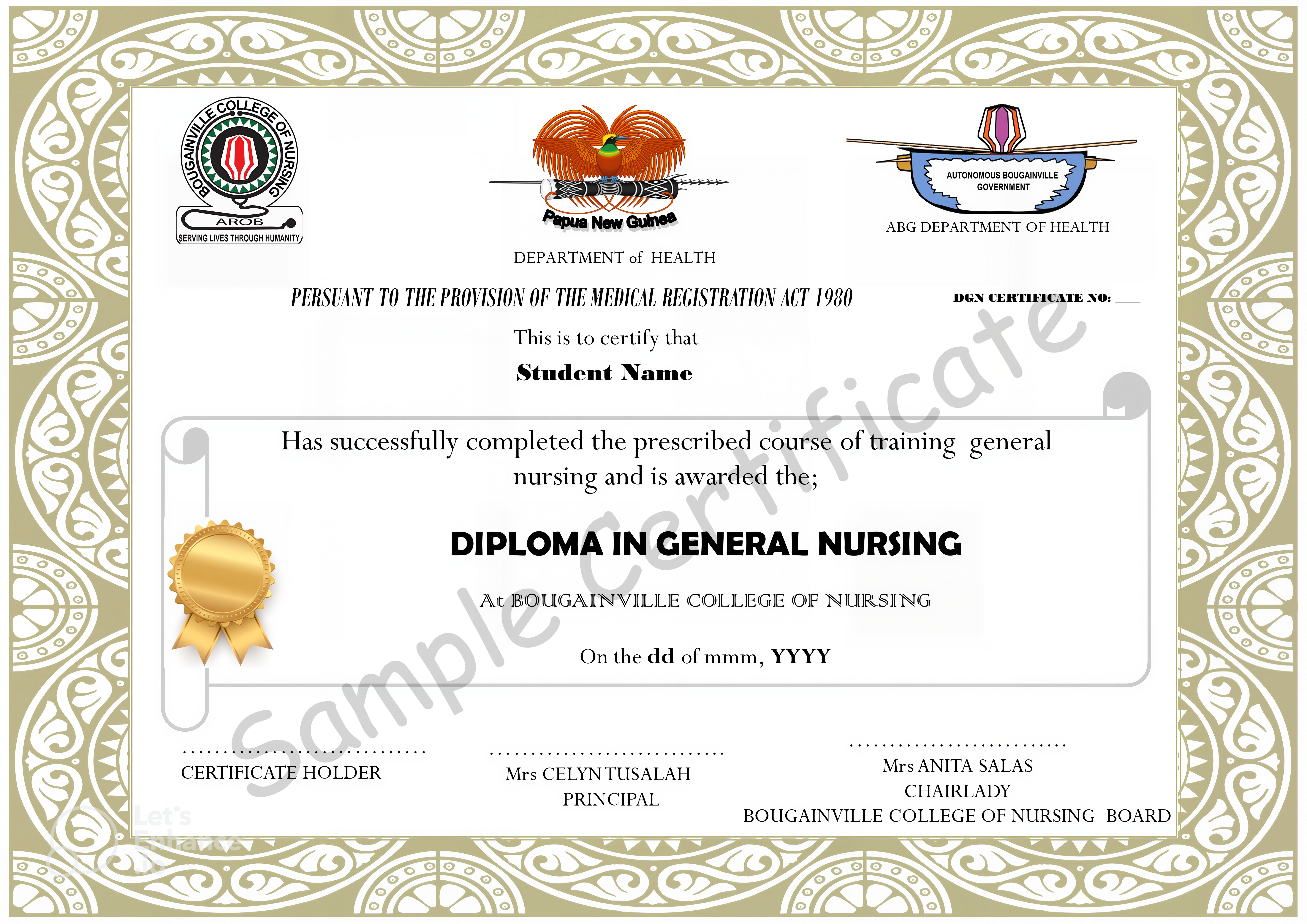 Diploma in General Nursing Certificate